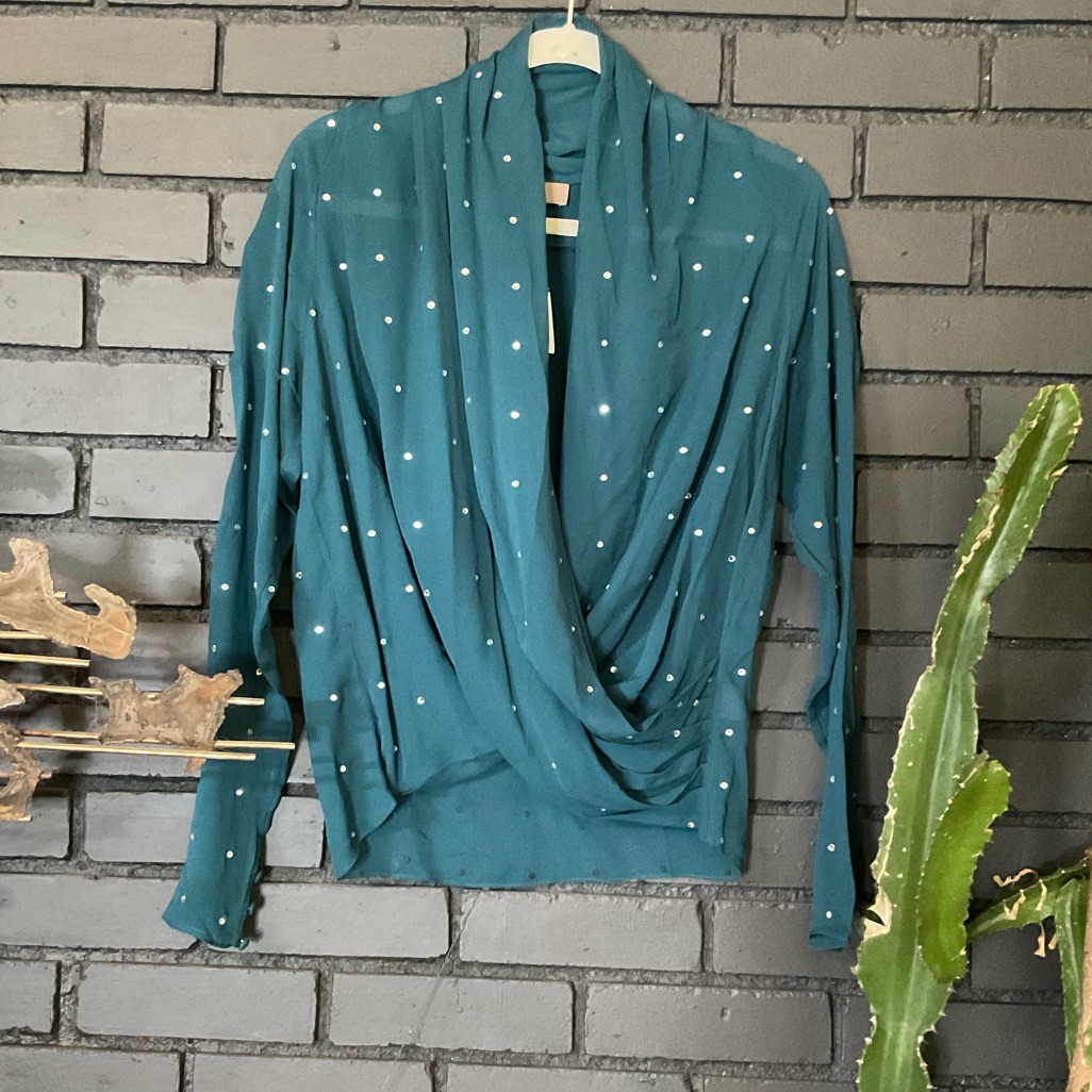 Foley + Corinna Surplice Draped Crystal Top Size Small